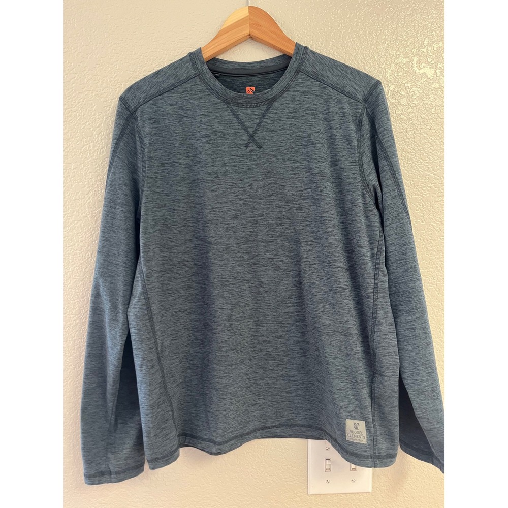 Rugged Elements Mens Heather Blue Long Sleeve Crewneck Utility Shirt Size M